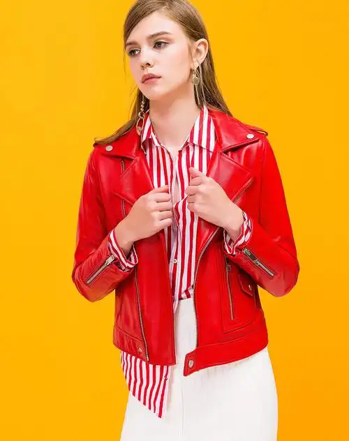 爱迪丹顿女装皮衣专场帅气修身短款皮衣时尚机车款皮夹克sp7399543-53