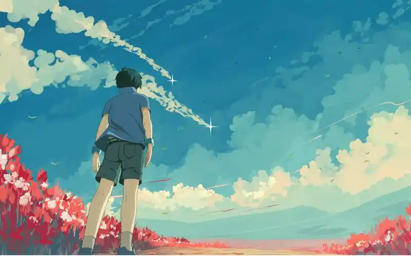 插画 天空 云 男生背影 风景壁纸 电脑壁纸 电脑壁纸-第1张