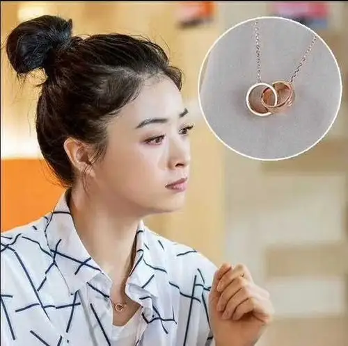 美夏天盲约蒋欣同链双圆圈纯银项链时尚潮流纯银项链女友礼物款项_7折