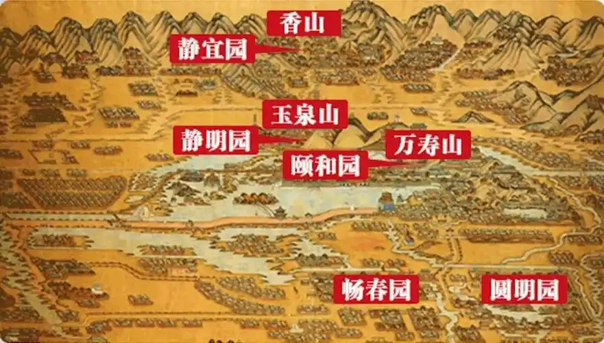 玉泉山,万寿山,五园是指静宜园,静明园,清漪园(颐和园),圆明园,畅春园
