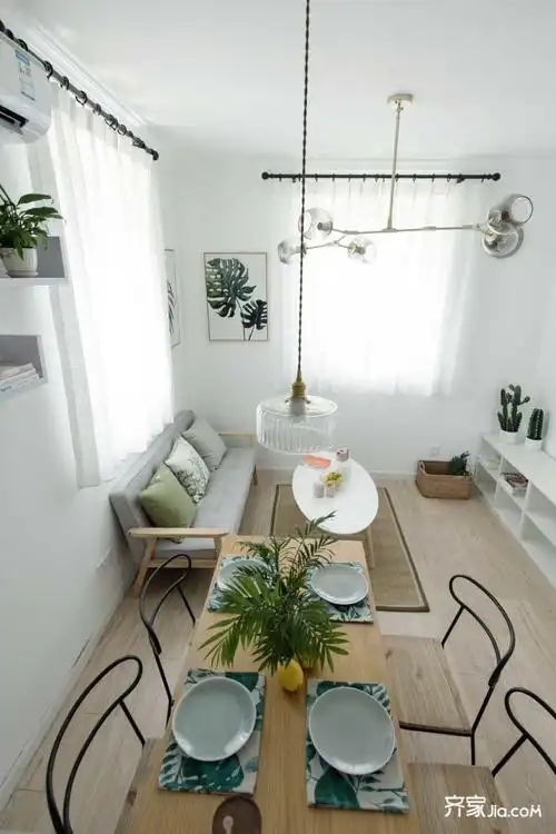 50现代两房装修效果图,简约清新50平二居室装修案例效果图-齐家网