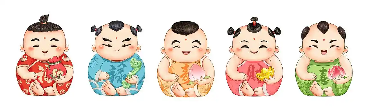 福禄寿财喜 可爱娃娃|平面|ip形象|晓绘趣味策划_原创作品-站酷zcool