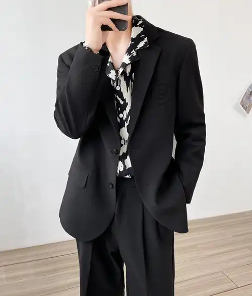 痞帅西服套装ins轻熟风微宽松西装男秋冬气质外套