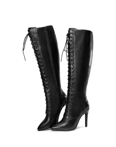 15冬季黑色-系带尖头潮流细高跟长靴