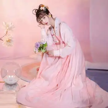古装汉服女不见长安诗本记齐胸襦裙大袖衫唐风刺绣 粉色上衣 下裙3米