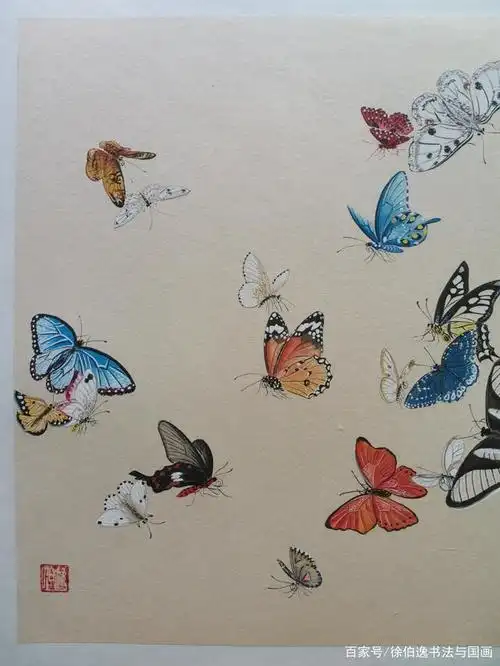 徐伯逸笔下的百蝶图