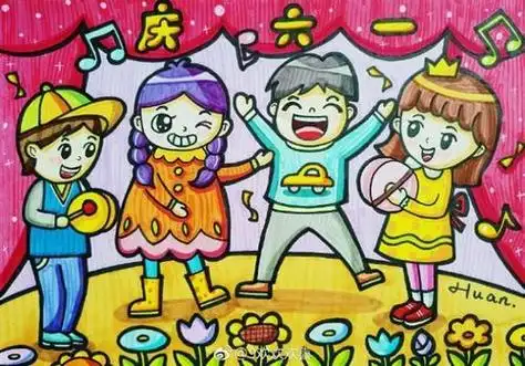 六一简单简笔画端午节快乐主题童心儿童画手线稿模板电子版小学生简笔