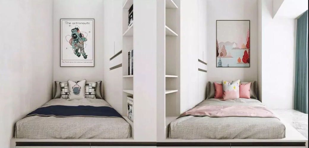 同性别的孩子一个高低床就能搞定,但家有一儿一女,房间的设计就需要