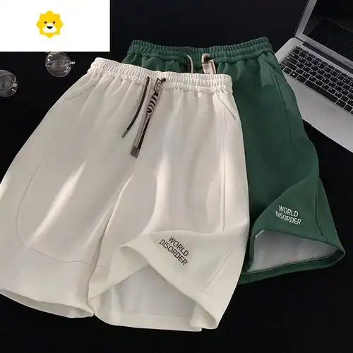 fish basket白色短裤男季2024新款宽松潮牌休闲运动复古潮流5五分裤子