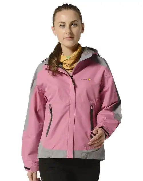 防风防泼 女款粉红色压胶冲锋衣