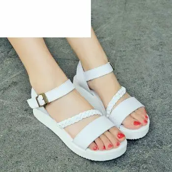 凉鞋女 2017夏季韩版平底时尚学生凉鞋显白凉鞋女夏 白色 34