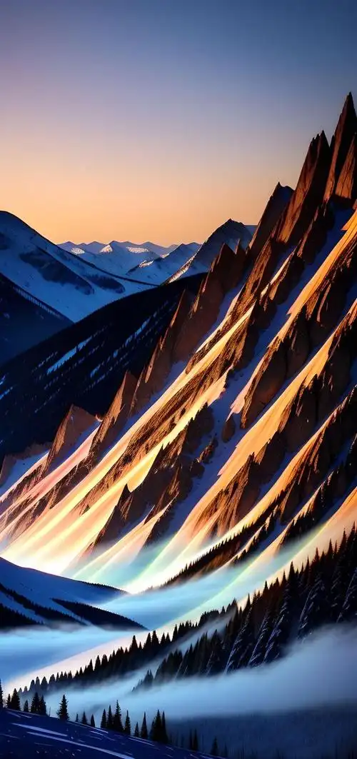 ai绘画壁纸:色彩绚烂的山峰晚霞,给人留下深刻印象,超清画质