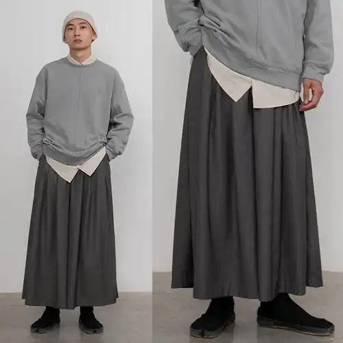 cryingcenter 深灰色 日式剑道服改良武士裙裤 九分裤