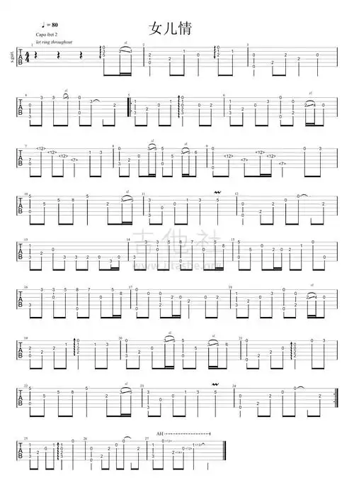 女儿情吉他谱(图片谱,女儿情,指弹)_万晓利_女儿情.jpg