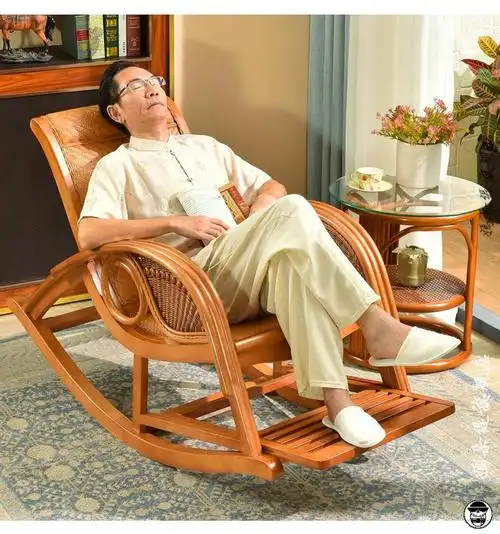 制摇椅躺椅大人编摇摇椅家用老人午睡逍遥椅阳台休闲实木椅子af摇椅03