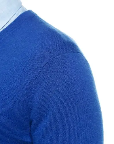 宝蓝色纯羊绒v领保暖百搭长袖毛衣