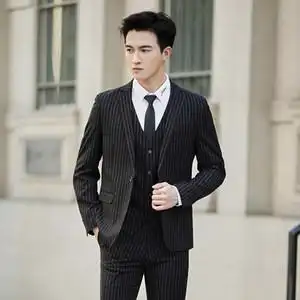 条纹西服套装男士商务休闲图片