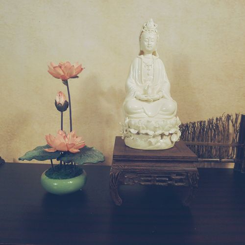 佛前供花佛台花瓶仿真花莲花荷花塑料假花悟道禅意书房摆件轻奢