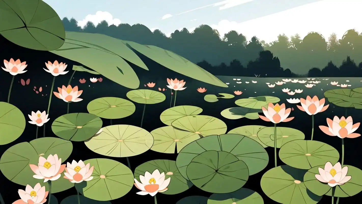 96横屏插画风格的荷塘壁纸,清新上线95