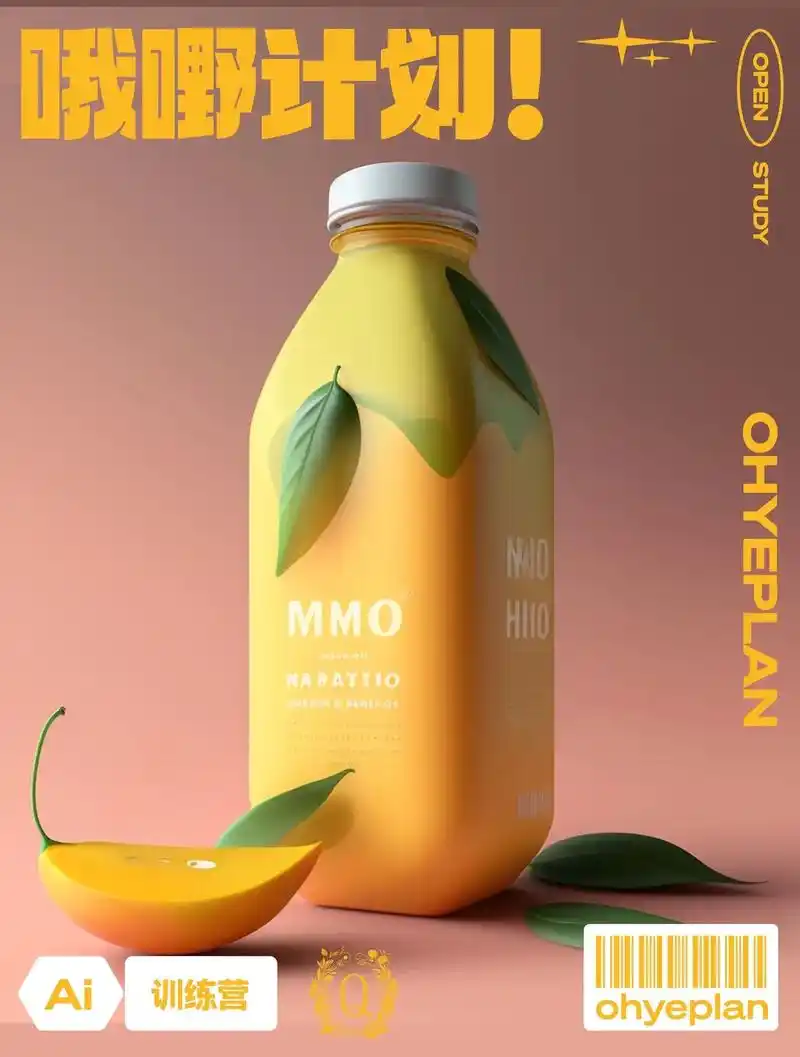 夏日炎炎芒果风味饮料包装设计.midjourney魔法咒语  - 抖音