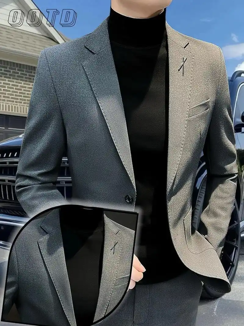 痞帅高级感西装男商务正装,2024新款韩版修身男士休闲西服外套,时尚与
