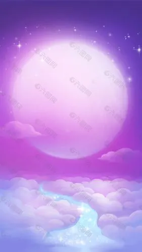 唯美白色云朵月亮h5背景素材
