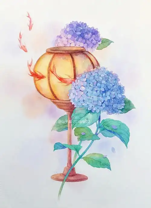 水彩手绘 绣球花