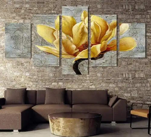 【宸希】速卖通五联现代家居装饰画无框画芯客厅卧室墙壁挂画花-油画