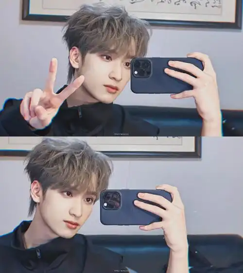 严浩翔新发色对镜自拍