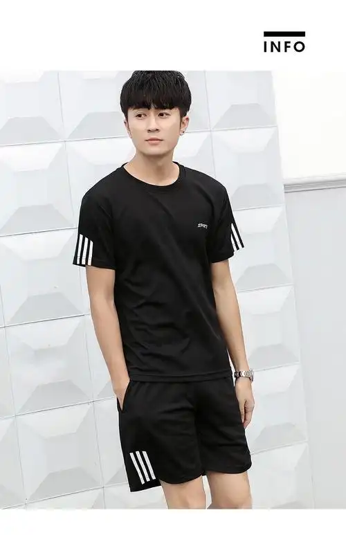 八哥速干运动套装男短袖运动服休闲透气跑步套装健身短袖t恤男