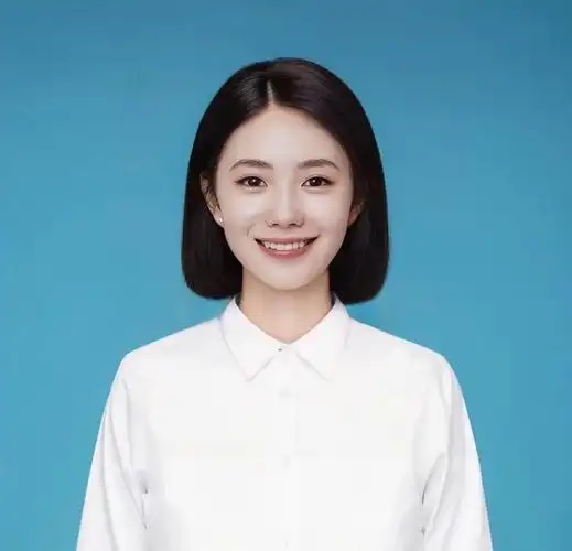 蓝底白衬衫短发证件照模板无偿帮p20位啦