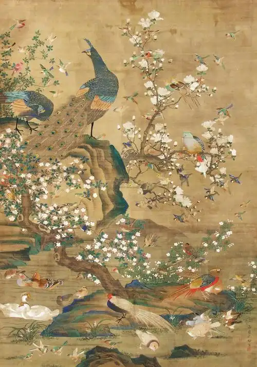 0484百鸟朝凤立轴设色绢本