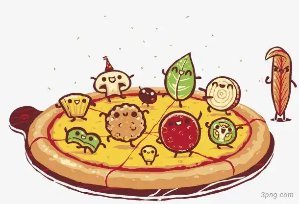 卡通手绘披萨png素材透明免抠图片-其他元素