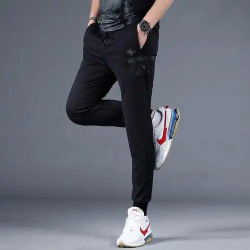 男款裤男夏季子男弹力百搭运动裤薄款潮牌黑色工装修身小脚休闲裤