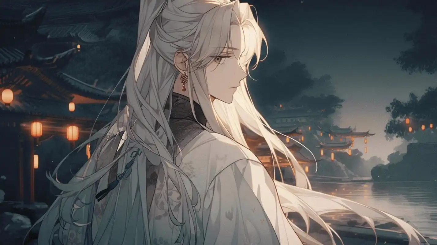 【可商素材144】古风白毛高马尾绿眸男人 编号b144 	 ai绘画,非手绘