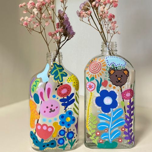 漂流瓶绘画diy儿童手绘玻璃瓶手工涂鸦幸运星小瓶子创意旧物改造
