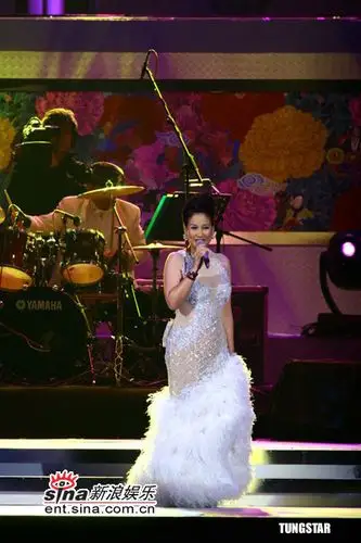 图文:甄妮白色羽毛裙表演老歌 身材丰满