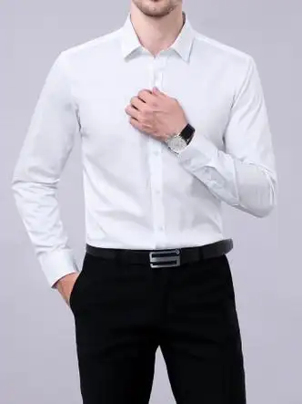 雅戈尔官网长袖衬衫男士无口袋商务休闲秋冬季免烫职业正装纯白色官方