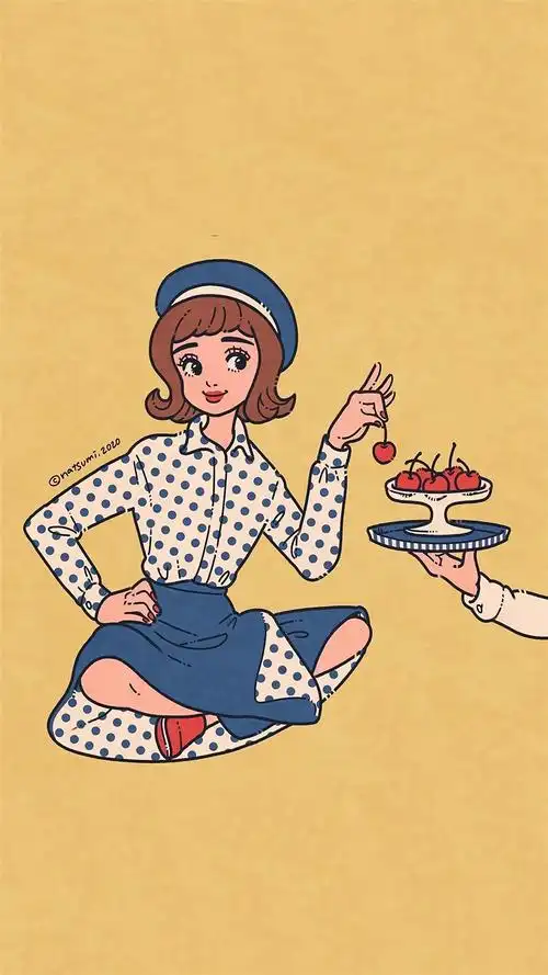 怀旧复古小情侣插画高清手机壁纸