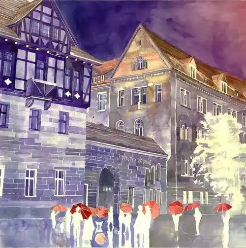 两组色彩惊艳的水彩建筑绘画作品~_水粉_零二七艺考