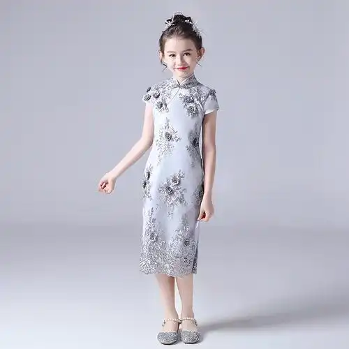 小女孩旗袍11岁中国风儿童改良旗袍复古连衣裙女童古筝演出礼服