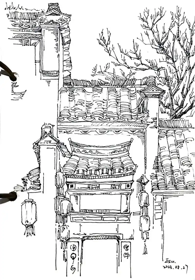 古建筑之美 #宏村 #手绘 #国风古韵 #针 - 抖音