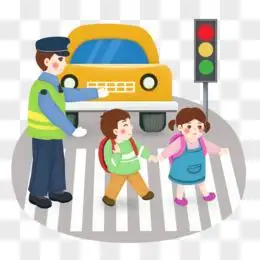 手绘卡通过马路红绿免抠元素素材