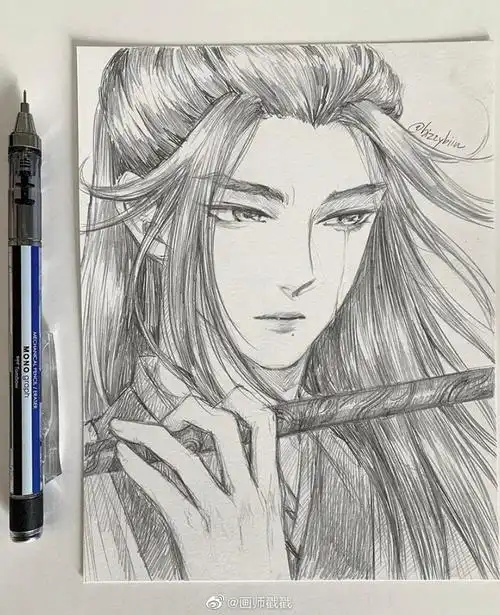 铅笔手绘动漫古风小哥哥 :bizzybiin_高清图集_新浪网