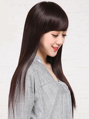 正品假发女长发直发斜刘海时尚假发套自然逼真全头发型头套式