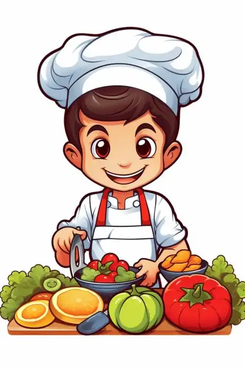 扁平化小学生学习做菜卡通人物插画