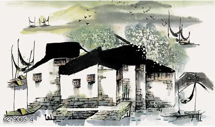江南水乡水墨壁纸中式餐饮火锅农家乐饭店餐厅墙纸背景墙纸壁画无缝