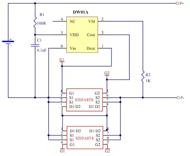 8205a6也是同样.8205a8可2个并联再于dw01b组成锂电池保护电路.