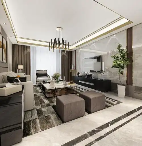 现代轻奢风格三居客厅装修效果图