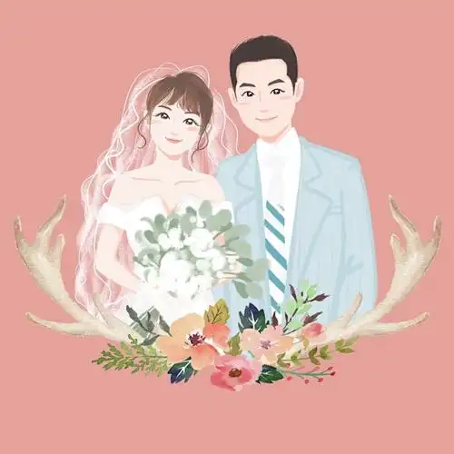 婚礼请柬手绘漫画婚纱照q版头像插画卡通情侣结婚照伴手礼定制